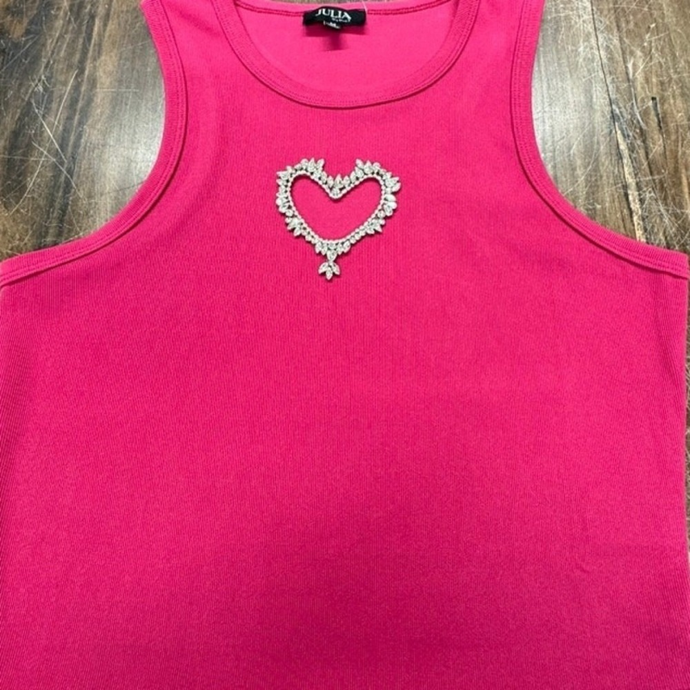 "Julia" Hot PinkHeart Cut Out, Bling,‎ Tank Top, Cropped, Size M, Sexy,